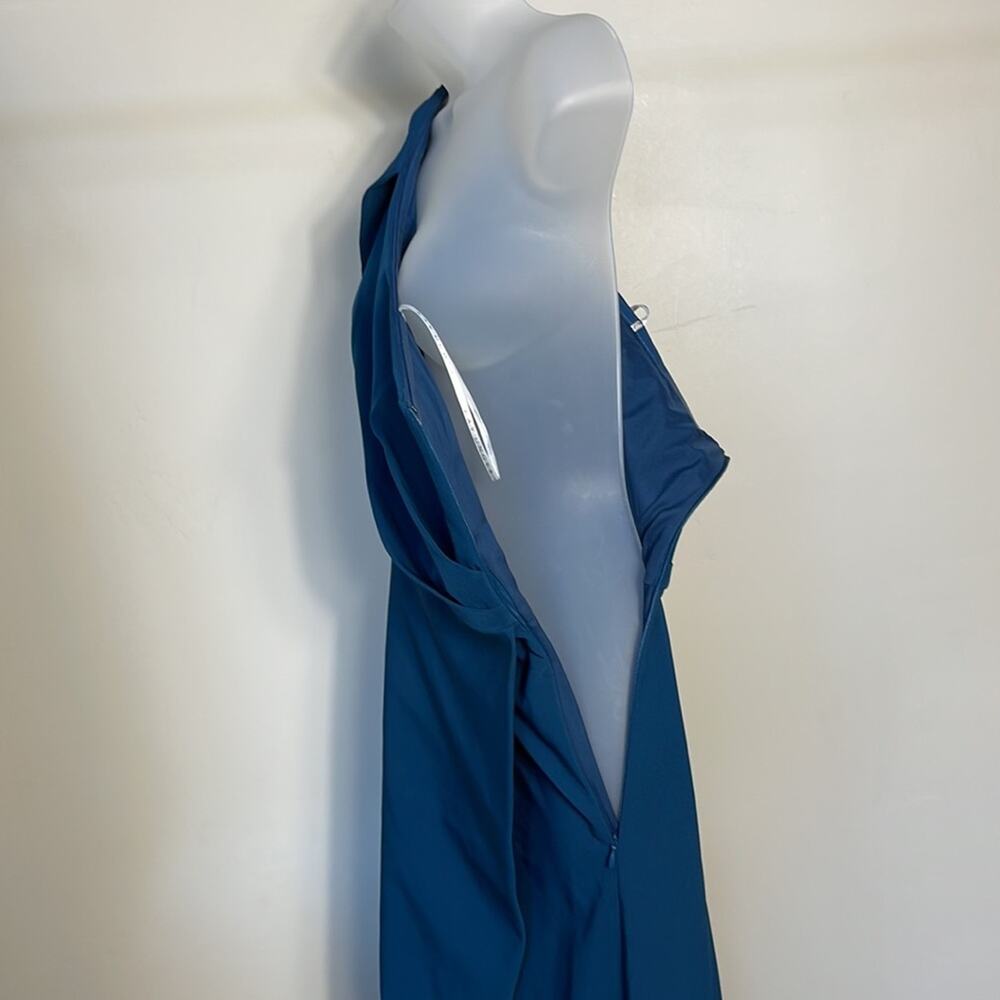 NWT KAY UNGER NEW YORK Teal Briana One Shoulder Draped Gown Women’s - Picture 9 of 12